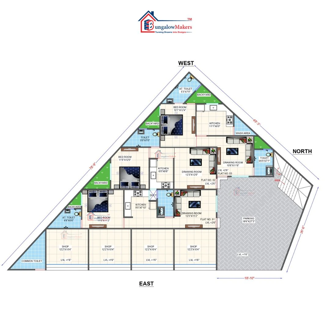 52 X 56 (2912 sqft) house floor plan designs