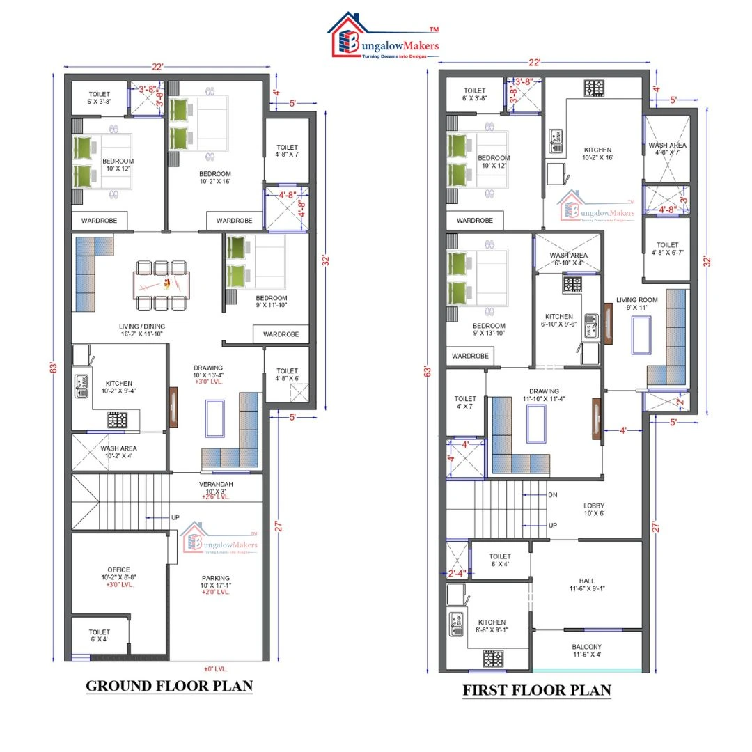 27 X 63 (1701 sqft) house floor plan designs