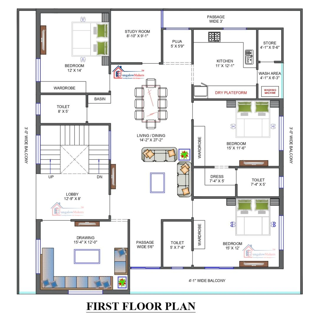 50 X 50 (2500 sqft) house floor plan designs