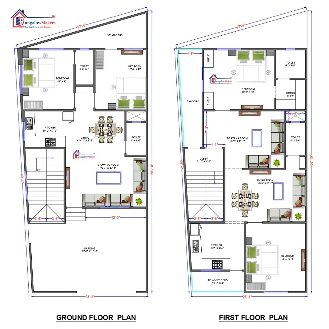 25 X 52 (1300 sqft) house floor plan designs