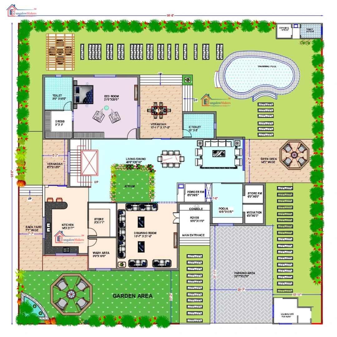 100 X 100 (10000 sqft) house floor plan designs