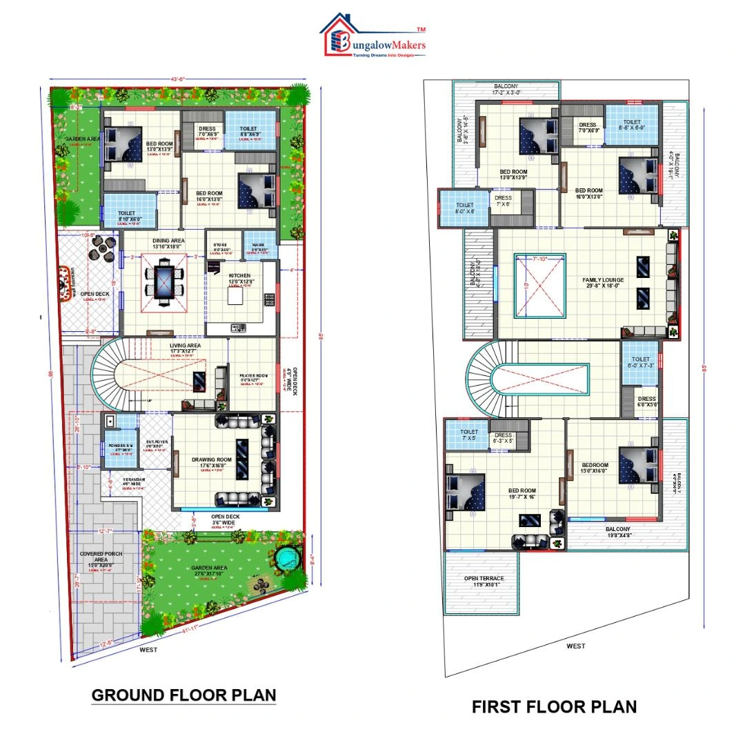 42 X 85 (3570 sqft) house floor plan designs