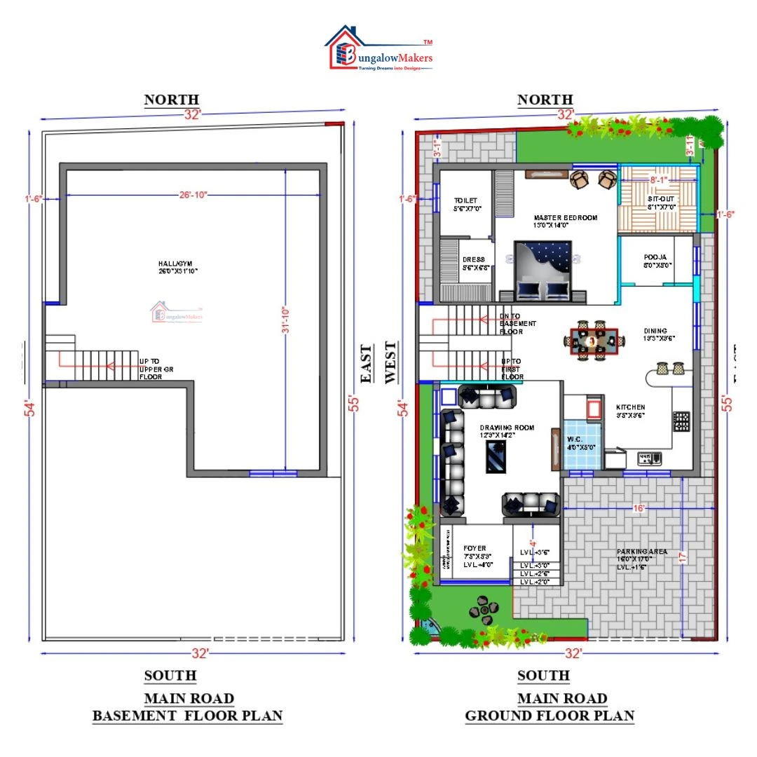 32 X 54 (1728 sqft) south facing house floor