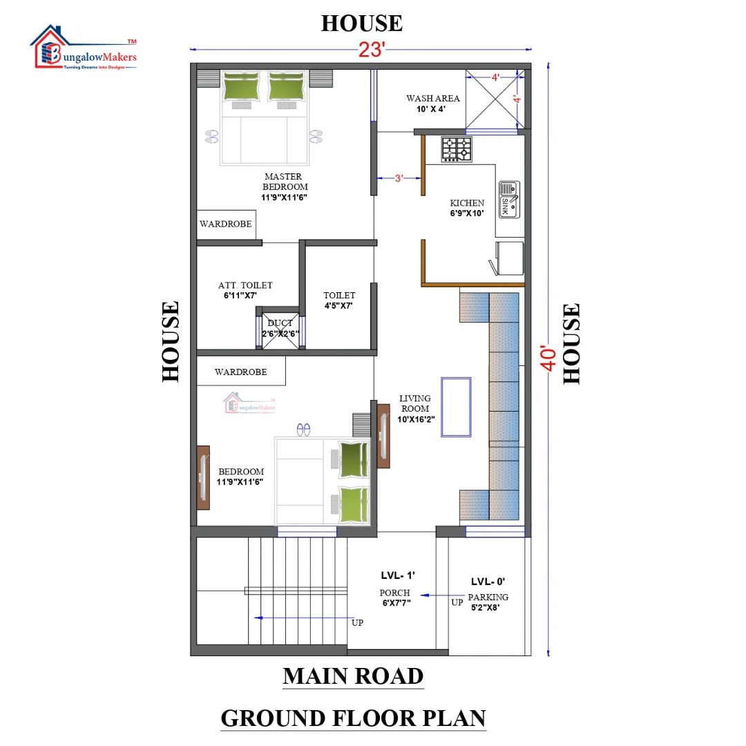 23 X 40 (920 sqft) Small house floor plan designs