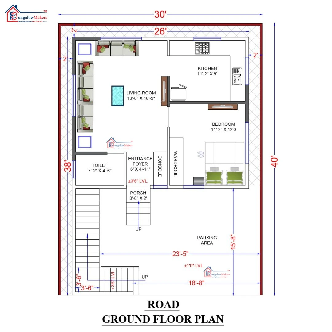 30 X 40 (1200 sqft) house floor plan designs