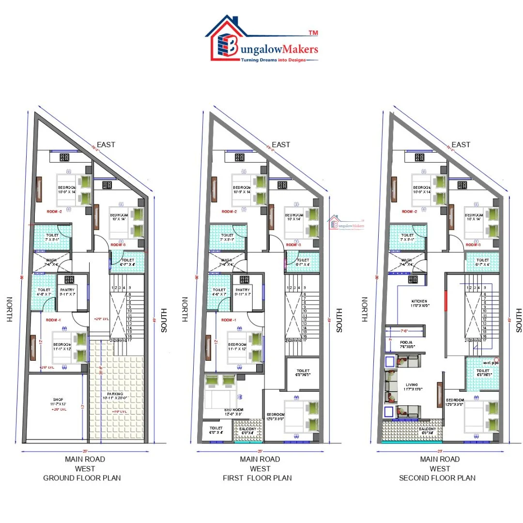 26 X 50 (1300 sqft) house floor plan designs