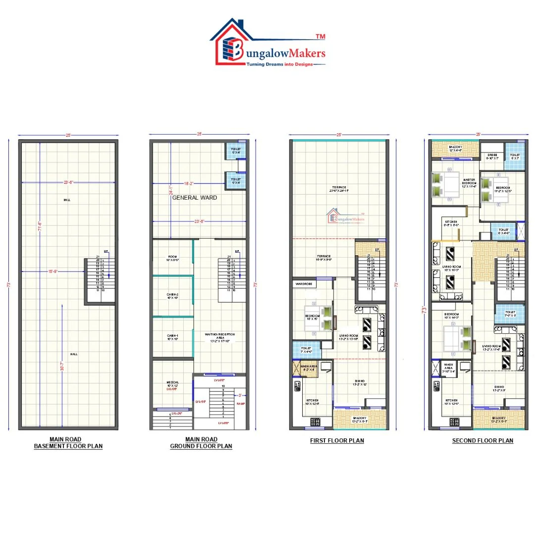 25 X 73 (1825 sqft) house floor plan designs