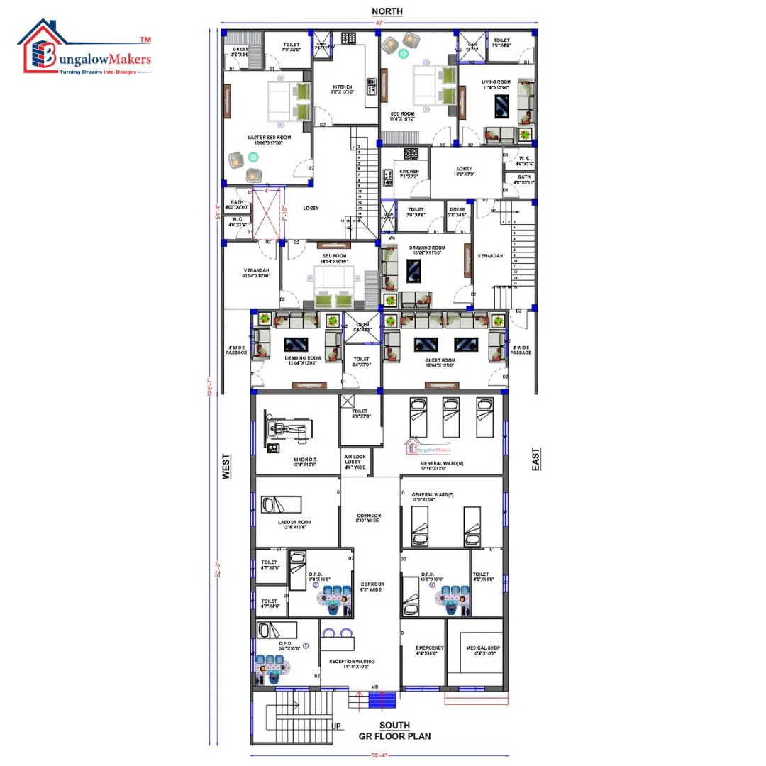 47 X 106 (4982 sqft) house floor plan designs