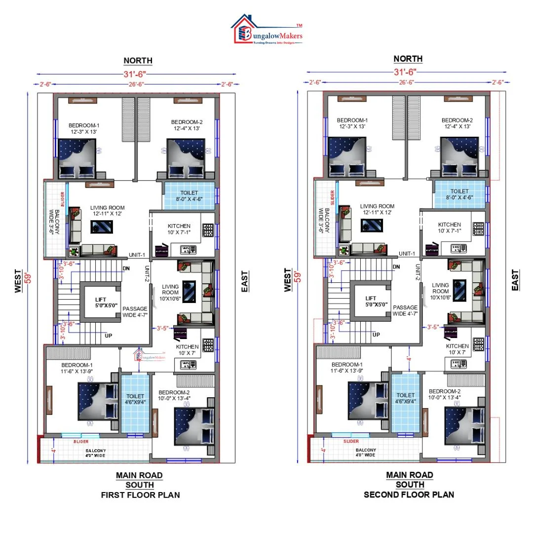 31 X 59 (1829 sqft) house floor plan designs