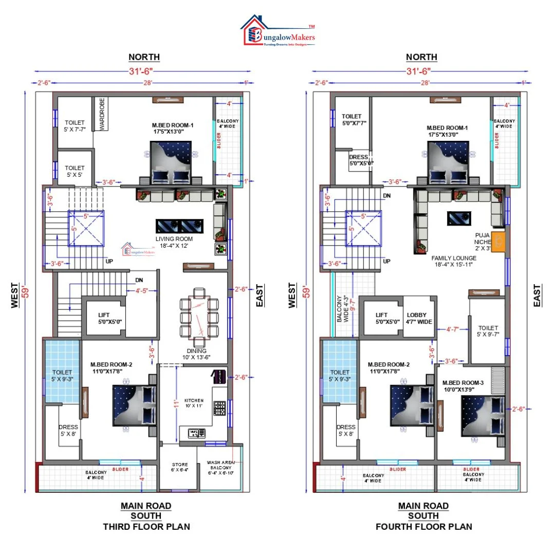 31 X 59 (1829 sqft) house floor plan designs