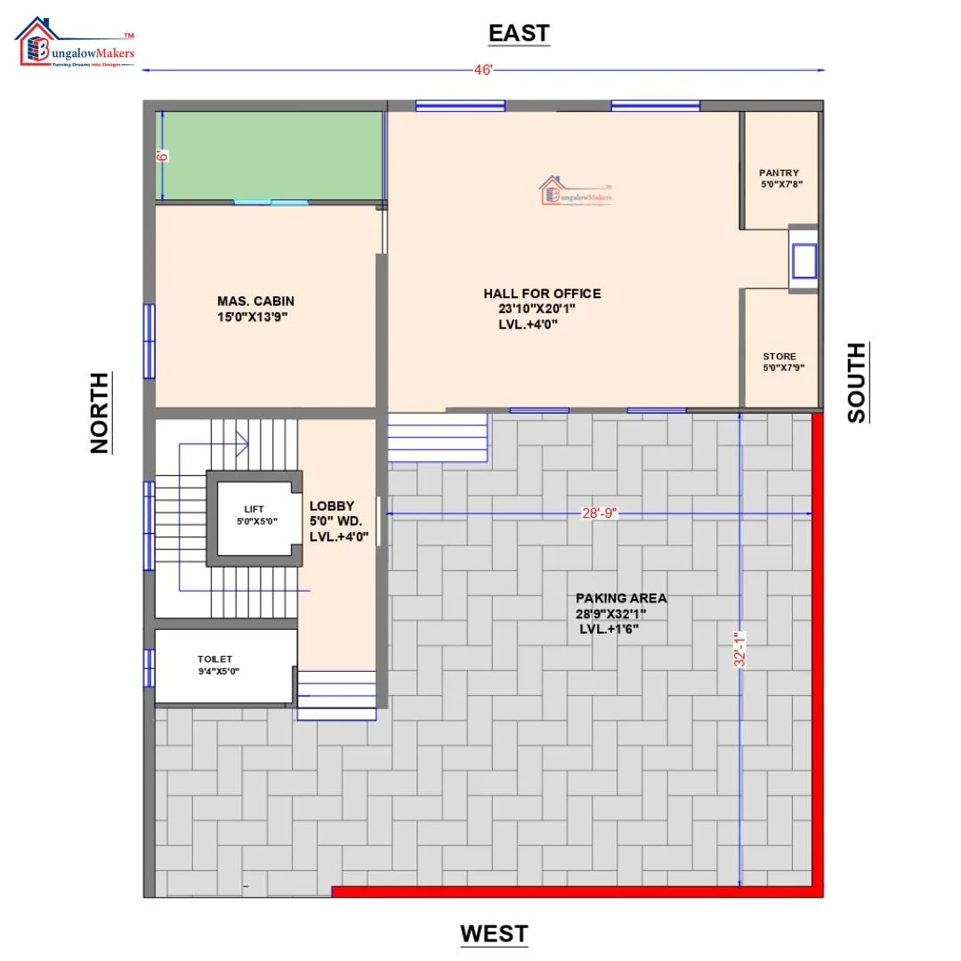 46 X 60 (2760 sqft) house floor plan designs