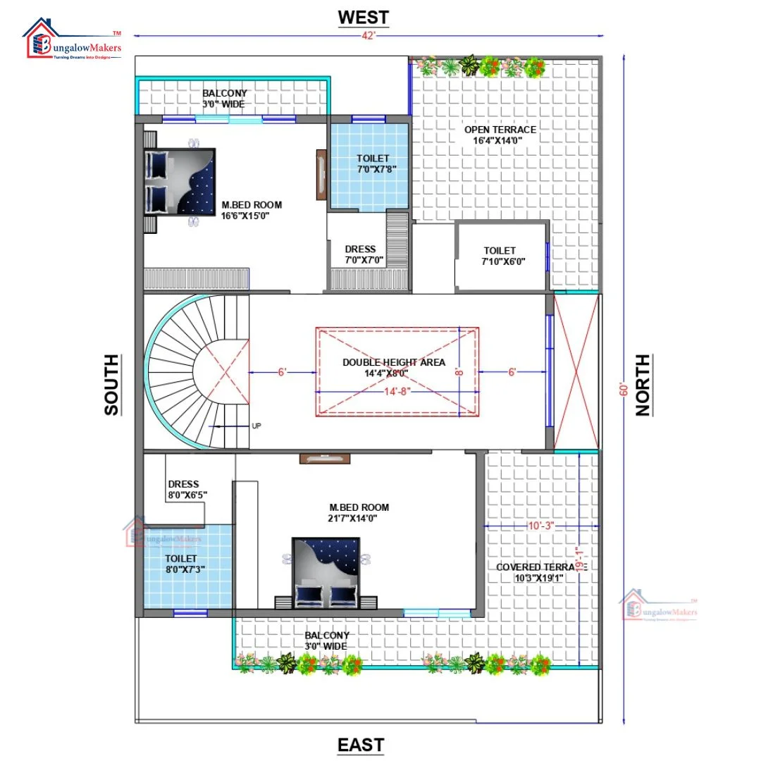 42 X 60 (2520 sqft) house floor plan designs