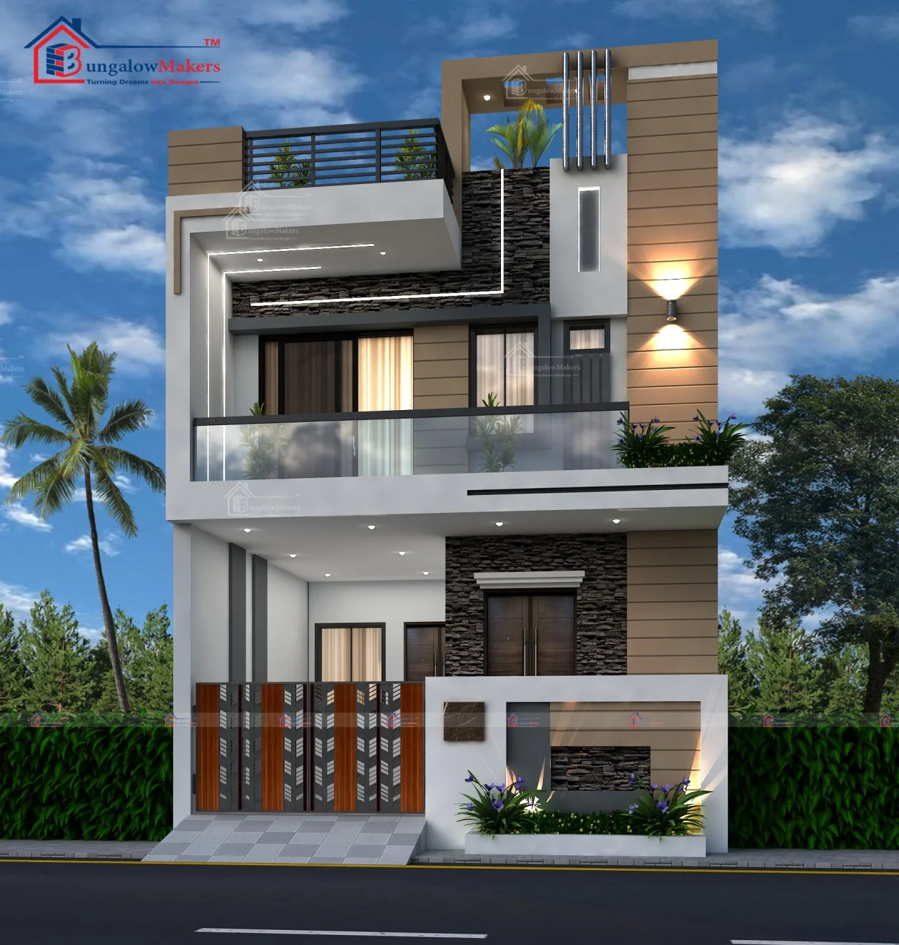 22x49 duplex house design | 1080 sqft House Elevation