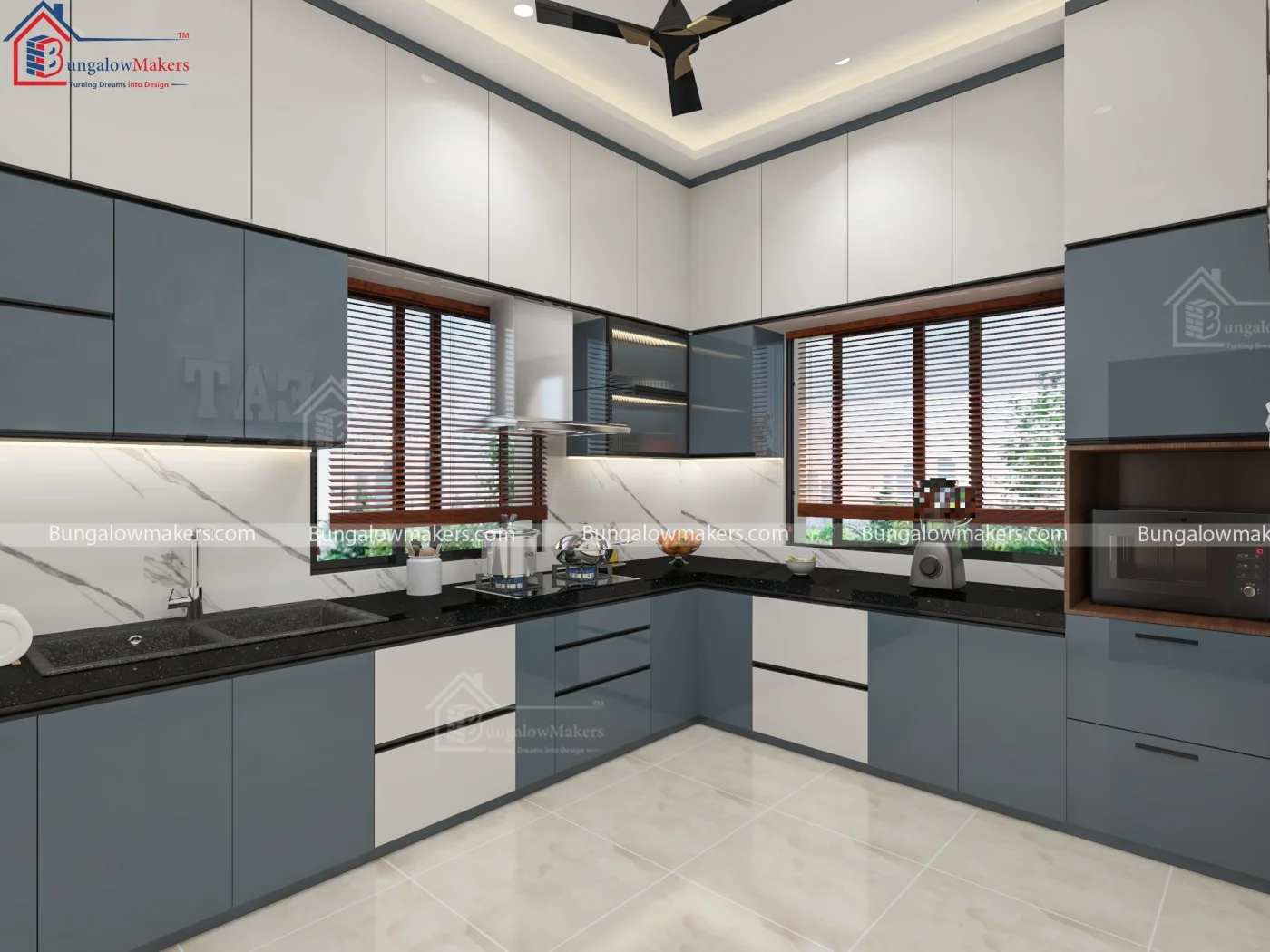 Aesthetic Kitchen Design Beige and Teal Blue