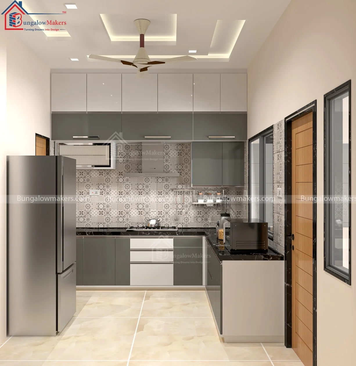 Simple Kitchen Design Shine Grey and Beige