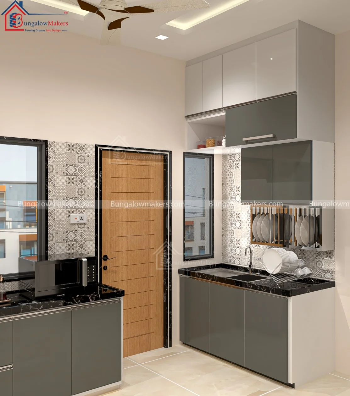 Simple Kitchen Design Shine Grey and Beige