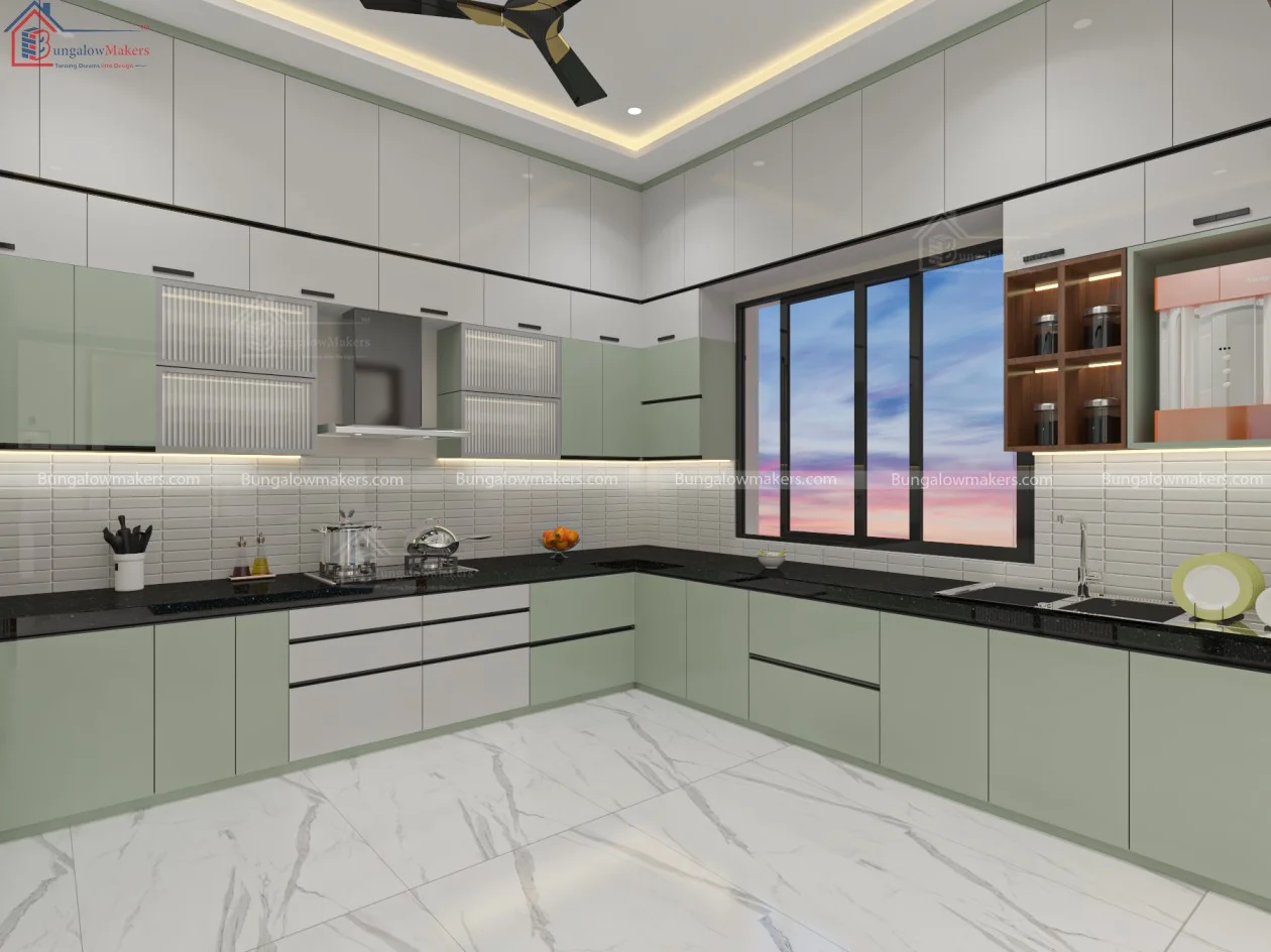 Big Kitchen Design Green and White