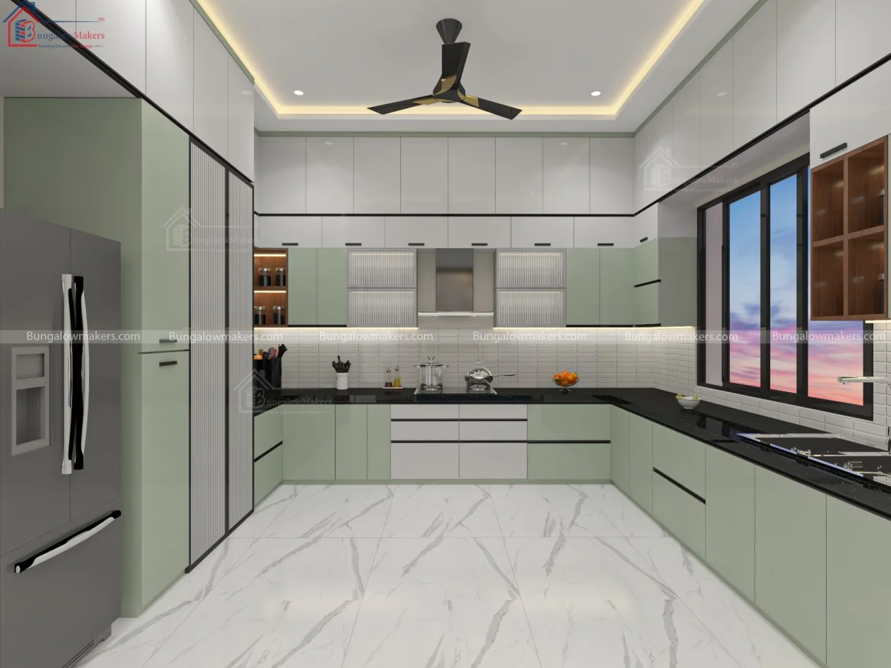 Big Kitchen Design Green and White