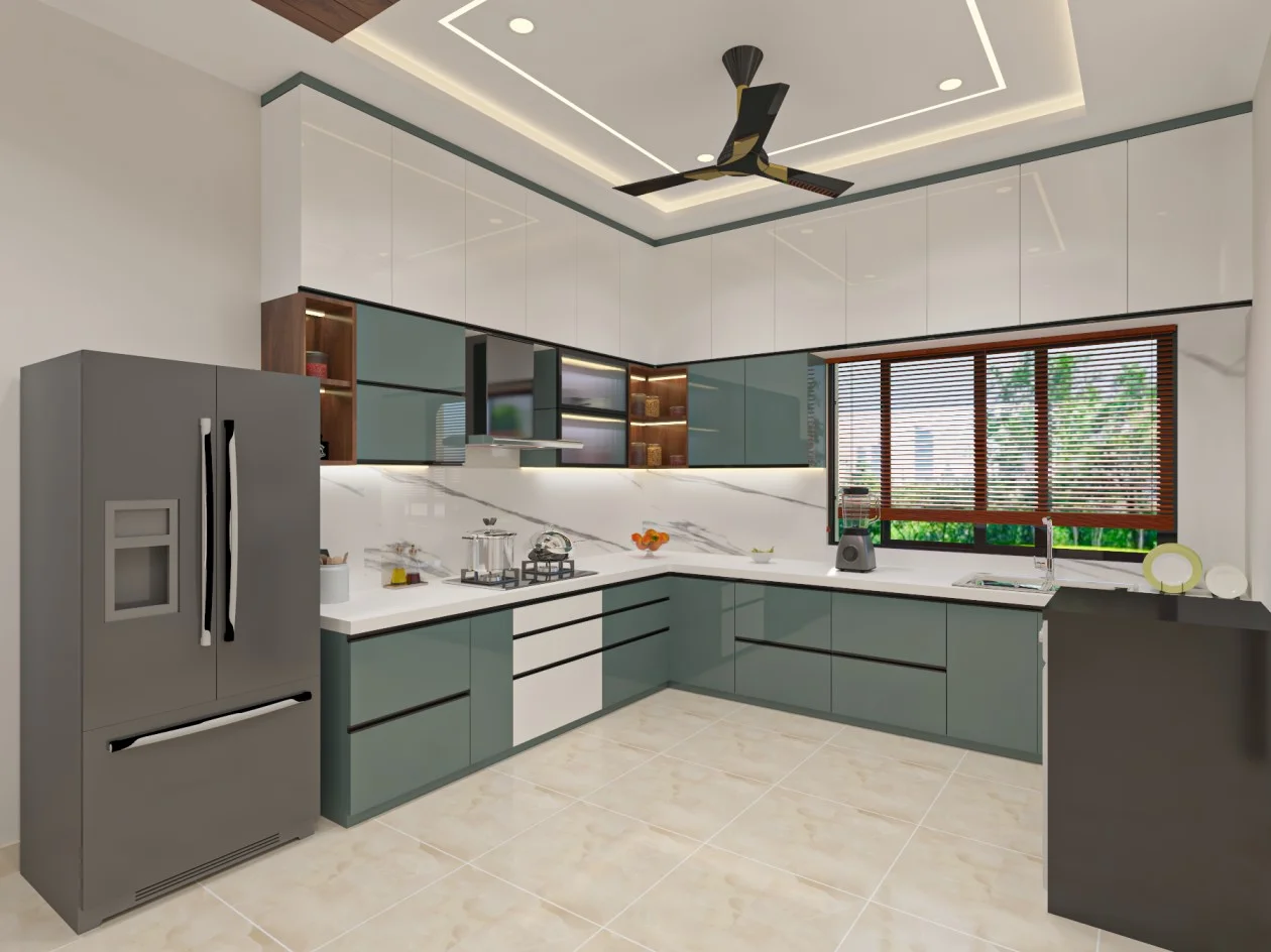 Amazing Kitchen Design Green, White with Golden Touch