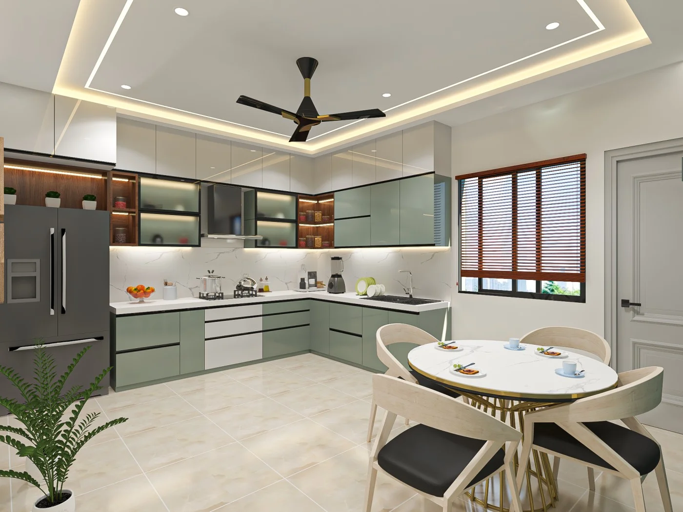 Stunning Beige and Blue Kitchen Design