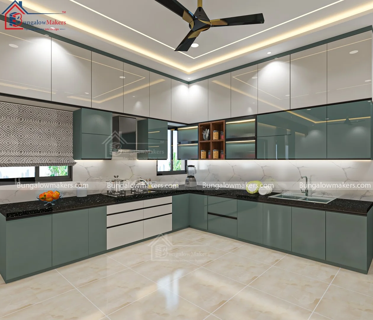 Modern Kitchen Design Beige and Blue