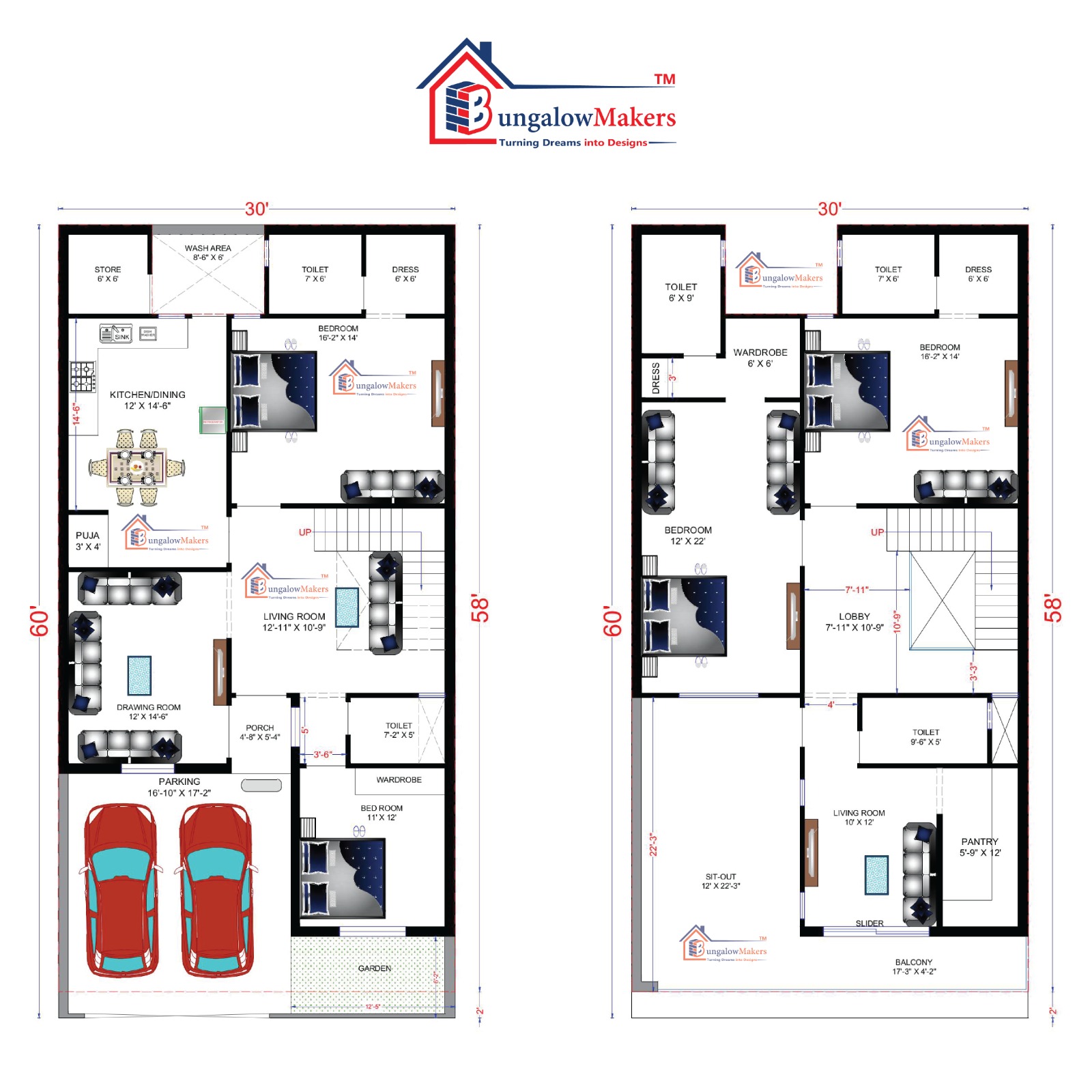 29 X 58 (1682 sqft) house floor plan designs