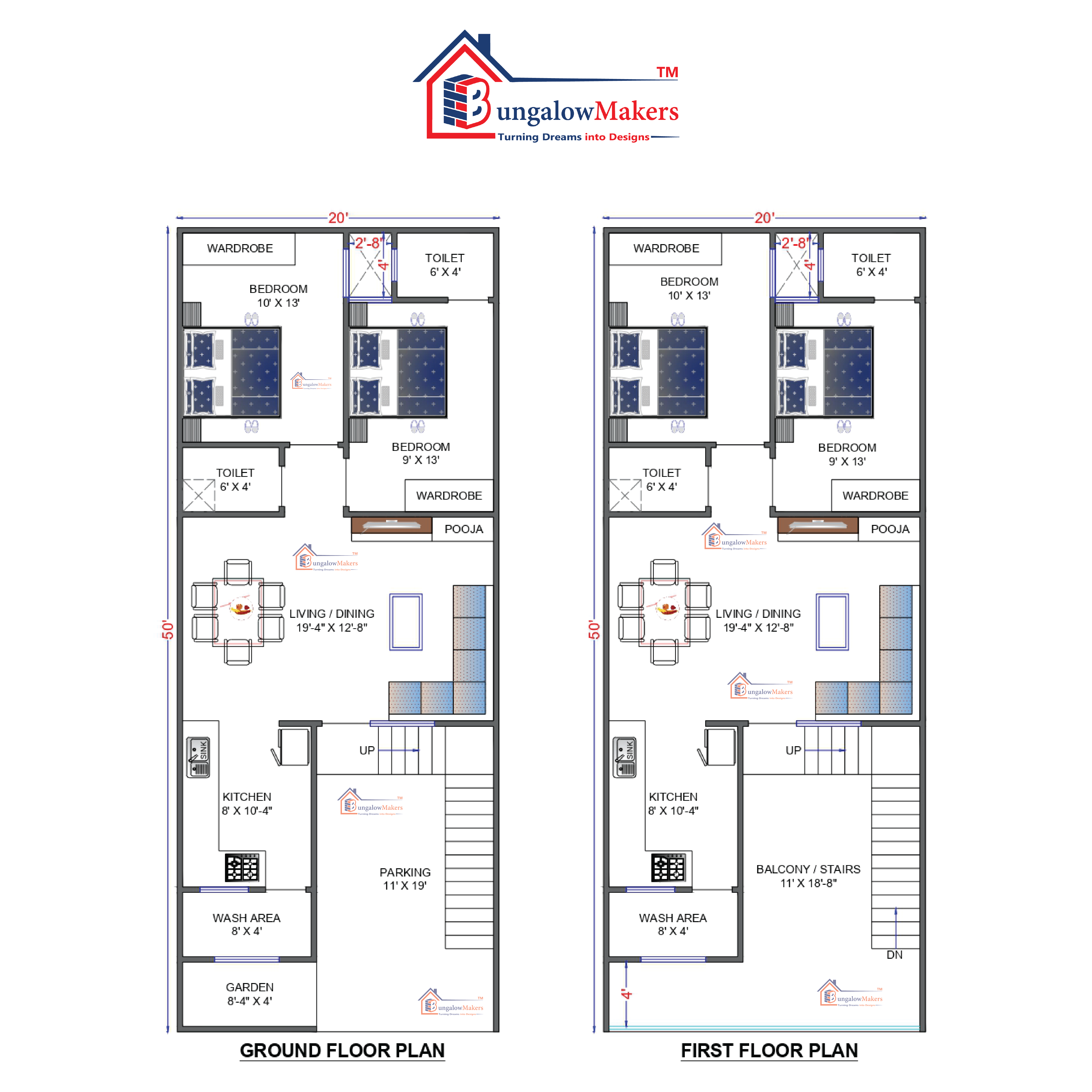 20x50 House Plans & Design | 1000 sqft House Plans