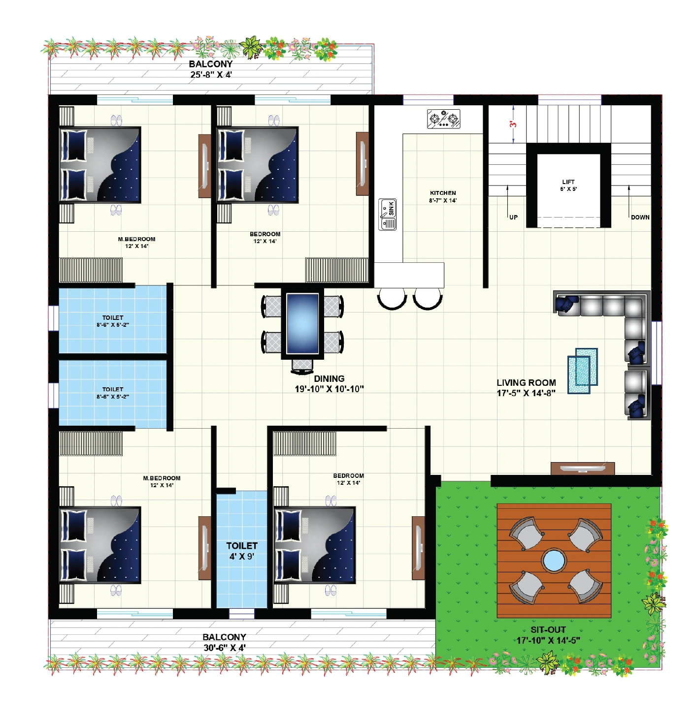 4 BHK House Plans